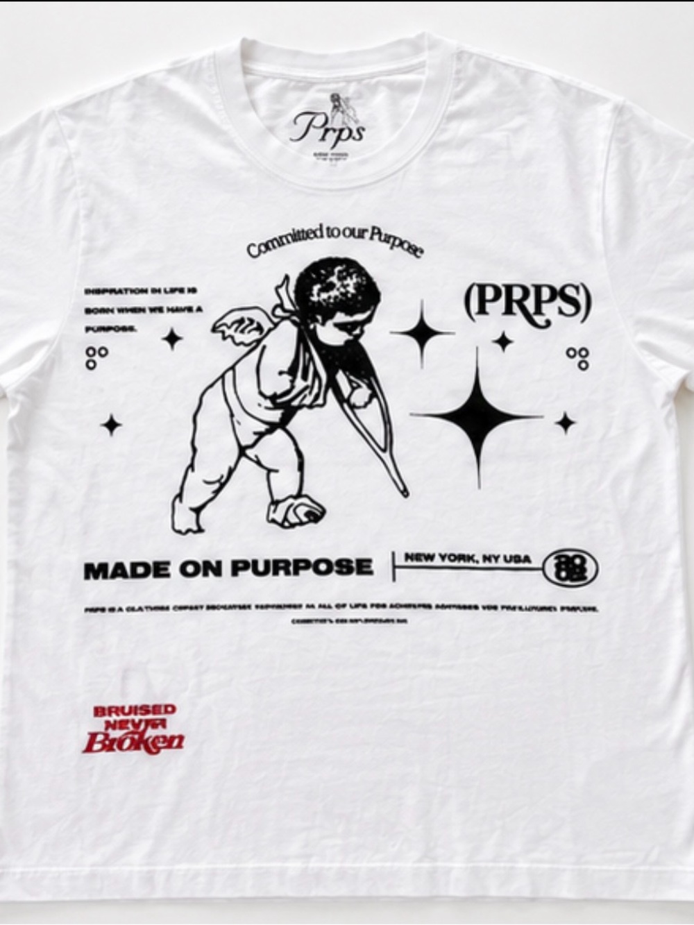 PRPS White Short Sleeve Tee with Black Graphic 'Made On Purpose'